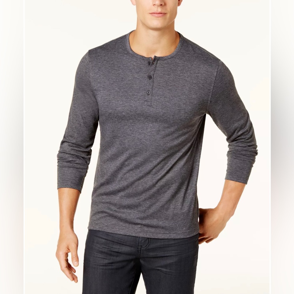 ALFANI Alfatech Gray Heather Henley Long Sleeve Stretch T-Shirt XL